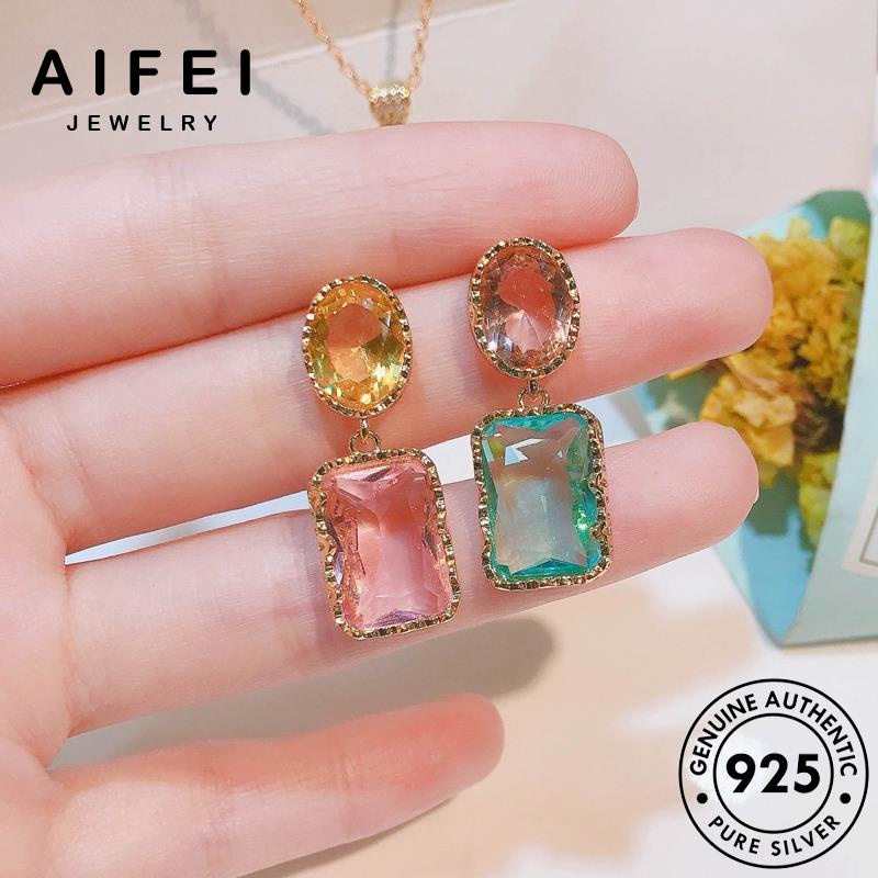 AIFEI JEWELRY bản thật phụ thể hàn xỏ kiện vành nữ cột cương tròn quốc bạc tinh thời kim sức khuyên Thời vuông hồng trang tai 925 tua bông nguyên E1046