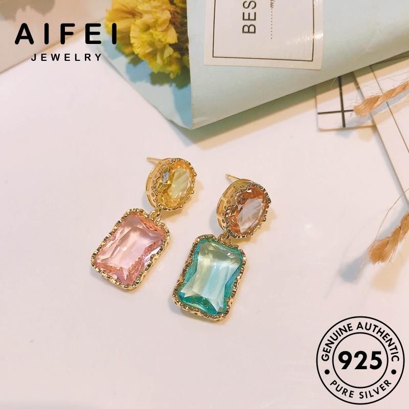 AIFEI JEWELRY bản thật phụ thể hàn xỏ kiện vành nữ cột cương tròn quốc bạc tinh thời kim sức khuyên Thời vuông hồng trang tai 925 tua bông nguyên E1046
