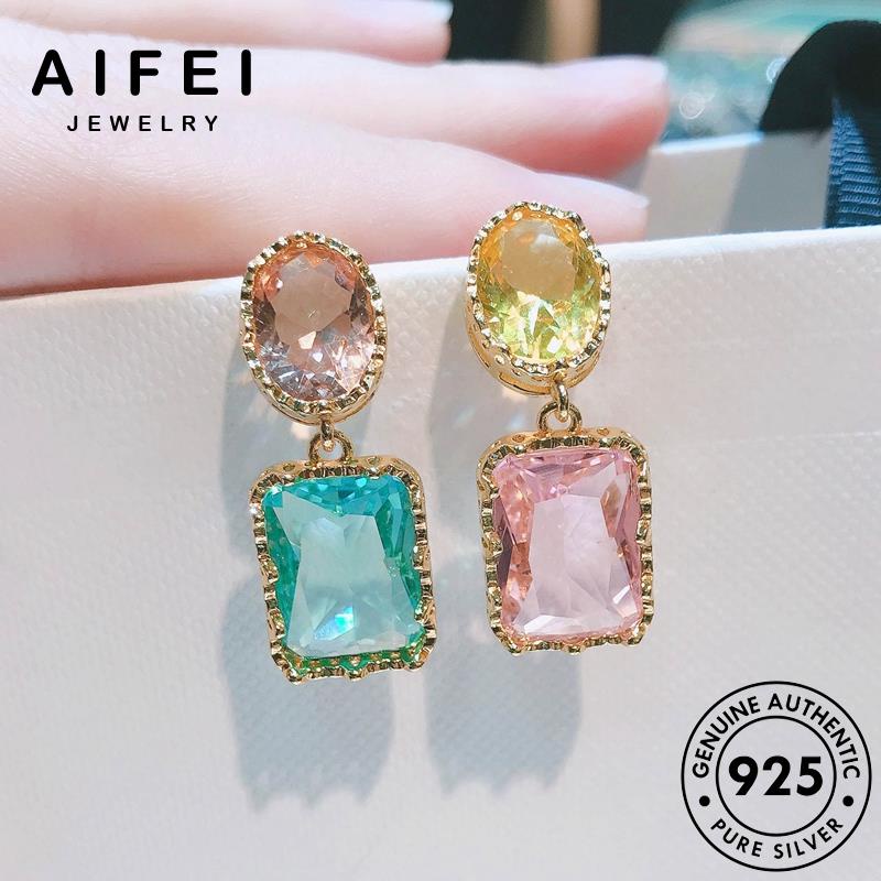 AIFEI JEWELRY bản thật phụ thể hàn xỏ kiện vành nữ cột cương tròn quốc bạc tinh thời kim sức khuyên Thời vuông hồng trang tai 925 tua bông nguyên E1046