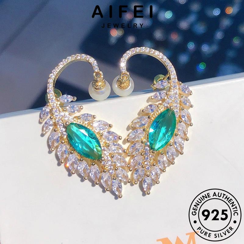 AIFEI JEWELRY bản bảo lục kiện sức trang công phụ Thời quốc nữ tua hàn xỏ tai bạc thời khuyên thật ngọc bông 925 nguyên tròn vành lông E1063