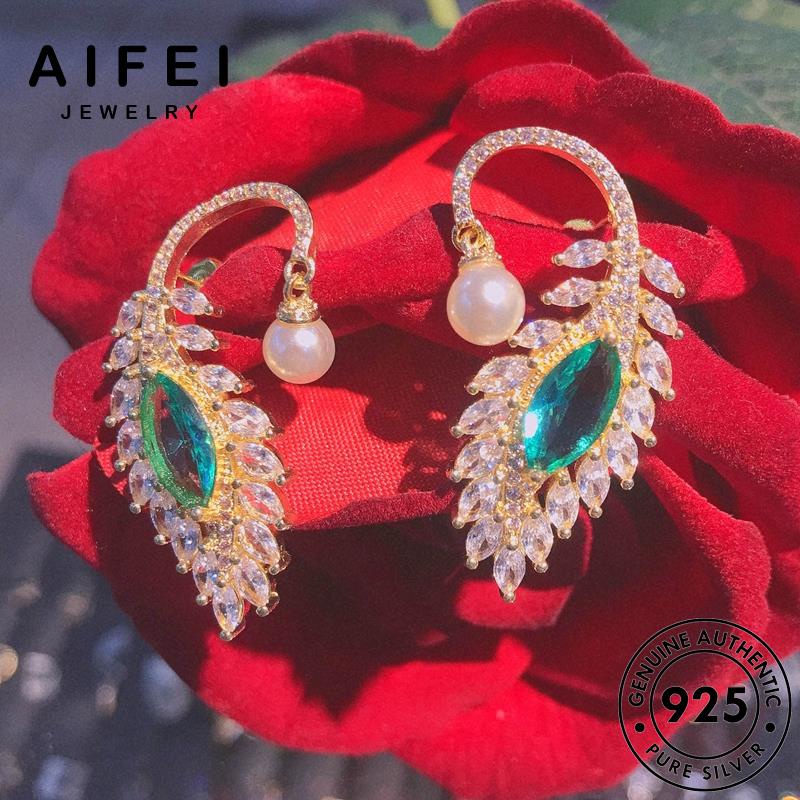 AIFEI JEWELRY bản bảo lục kiện sức trang công phụ Thời quốc nữ tua hàn xỏ tai bạc thời khuyên thật ngọc bông 925 nguyên tròn vành lông E1063