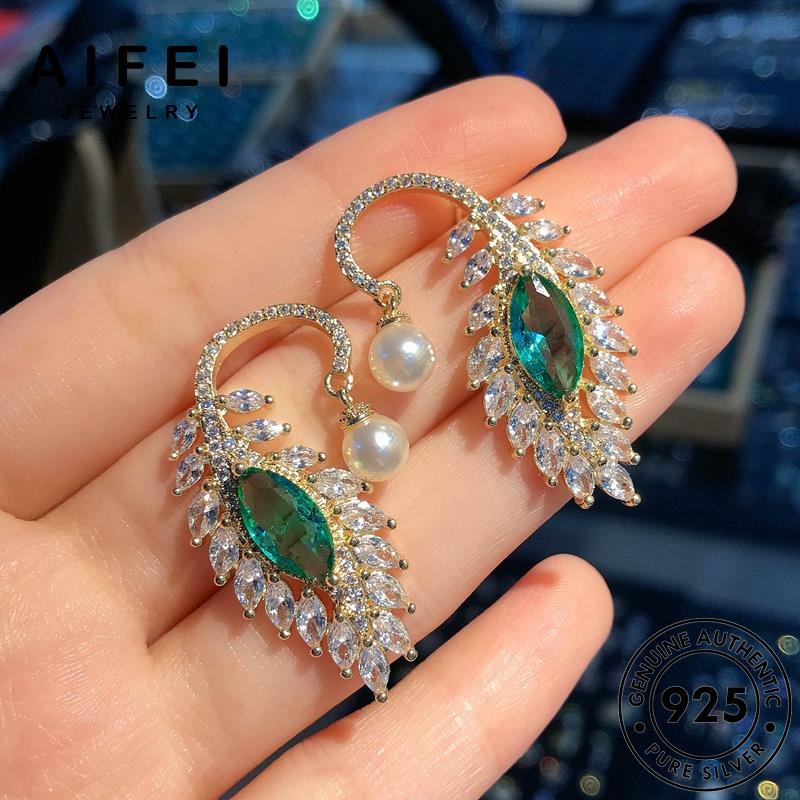 AIFEI JEWELRY bản bảo lục kiện sức trang công phụ Thời quốc nữ tua hàn xỏ tai bạc thời khuyên thật ngọc bông 925 nguyên tròn vành lông E1063