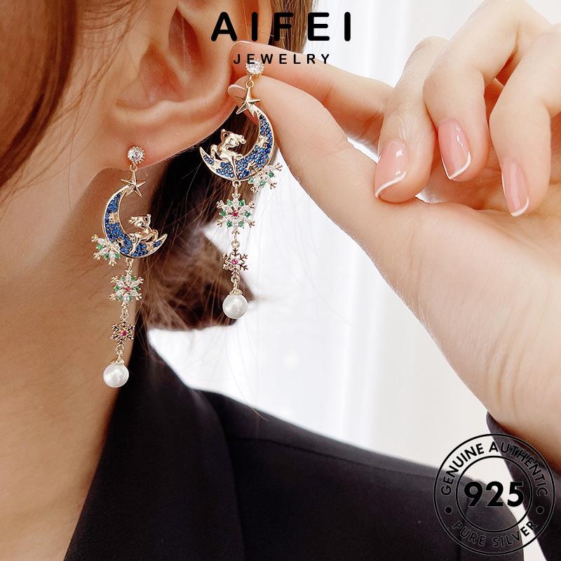 AIFEI JEWELRY thời kiện phụ khuyên 925 bông tuyết Thời xỏ trang trai bạc ngọc sức bông nguyên hàn quốc bản tròn thật vành tua tai vàng nữ E1066