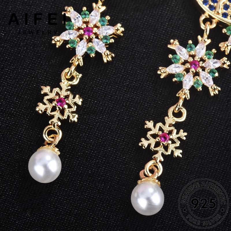 AIFEI JEWELRY thời kiện phụ khuyên 925 bông tuyết Thời xỏ trang trai bạc ngọc sức bông nguyên hàn quốc bản tròn thật vành tua tai vàng nữ E1066