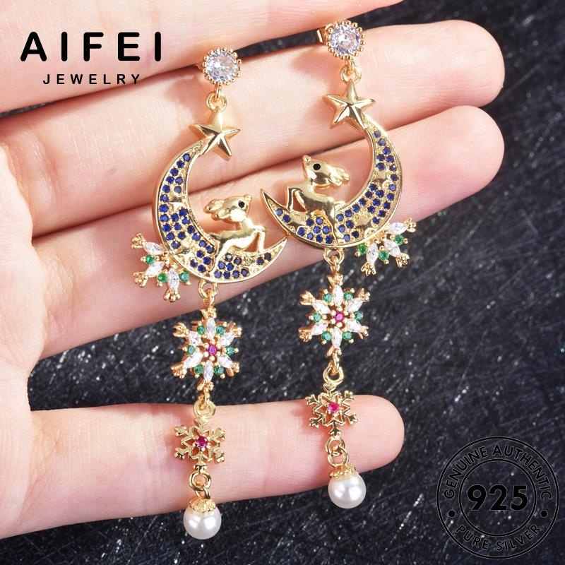 AIFEI JEWELRY thời kiện phụ khuyên 925 bông tuyết Thời xỏ trang trai bạc ngọc sức bông nguyên hàn quốc bản tròn thật vành tua tai vàng nữ E1066