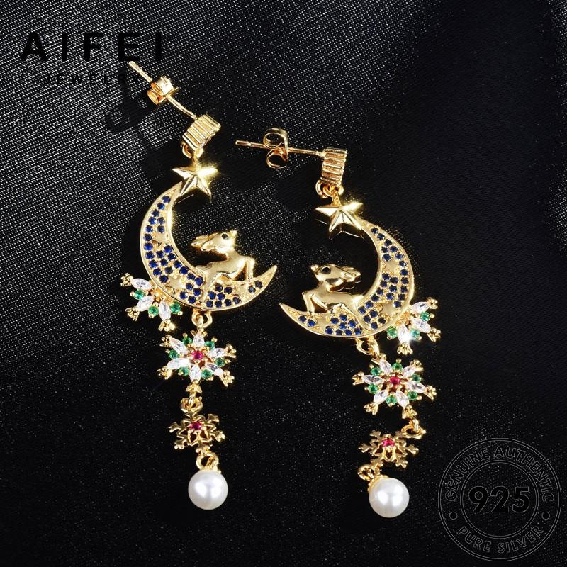AIFEI JEWELRY thời kiện phụ khuyên 925 bông tuyết Thời xỏ trang trai bạc ngọc sức bông nguyên hàn quốc bản tròn thật vành tua tai vàng nữ E1066