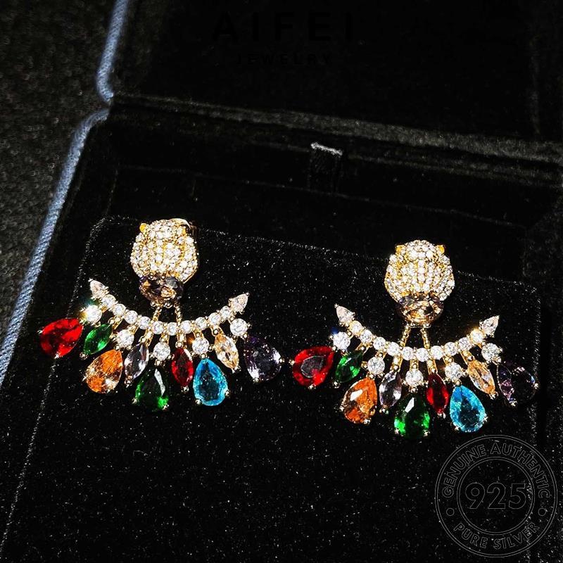 AIFEI JEWELRY tròn bản kiện tai thời Thời bông hổ phụ thật hồng khuyên ngọc hàn quốc nguyên trang bạc vành nữ đầu sức 925 vàng xỏ tua E1140