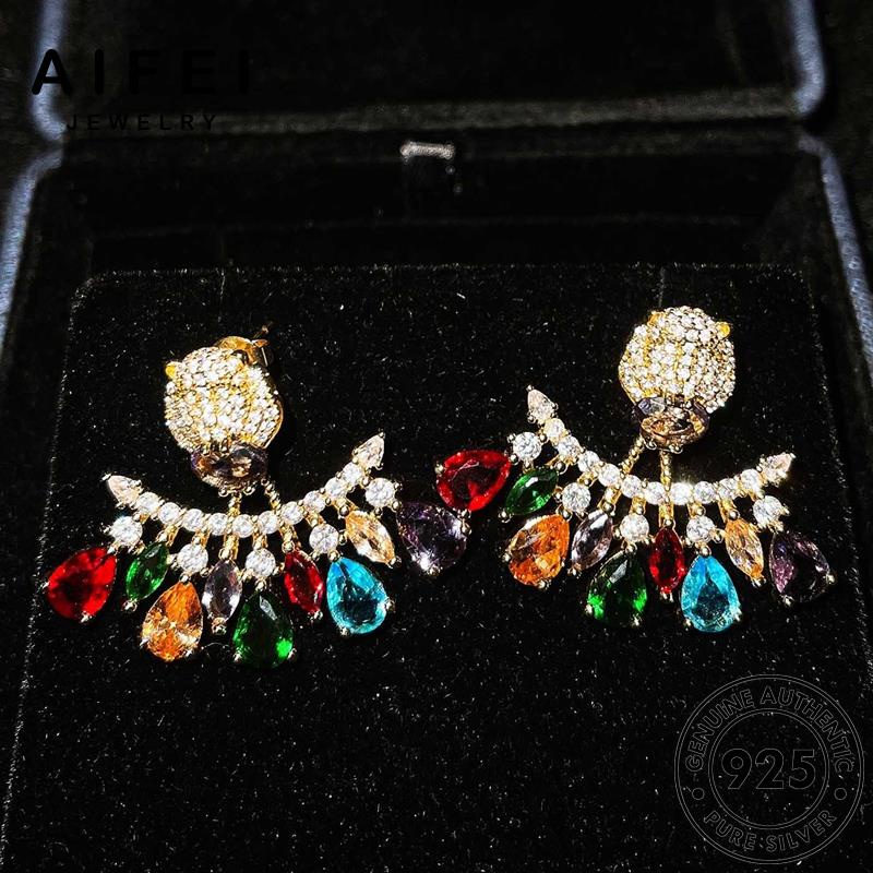 AIFEI JEWELRY tròn bản kiện tai thời Thời bông hổ phụ thật hồng khuyên ngọc hàn quốc nguyên trang bạc vành nữ đầu sức 925 vàng xỏ tua E1140