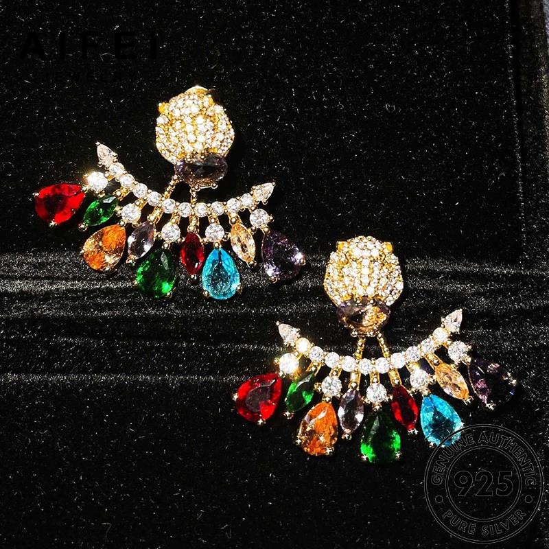 AIFEI JEWELRY tròn bản kiện tai thời Thời bông hổ phụ thật hồng khuyên ngọc hàn quốc nguyên trang bạc vành nữ đầu sức 925 vàng xỏ tua E1140