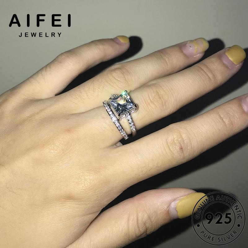 AIFEI JEWELRY moissanite thời phụ vàng 925 trang trang đôi sức cặp quốc nguyên bản nhẫn vuông cương bạc thời thật kim hàn kiện R296