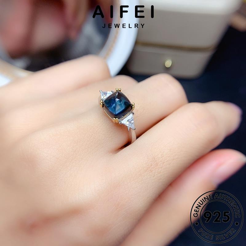 AIFEI JEWELRY trang bạc sức thời bản nhẫn 925 nữ nguyên kiện thật thời phụ hàn trang ngọc bích quốc vuông R2143