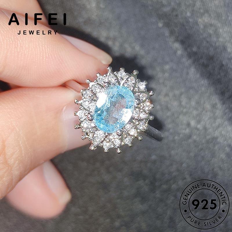 AIFEI JEWELRY nhẫn sang sức bạc trang nguyên phụ hàn bản thời nữ 925 quốc kiện thật trọng aquamarine R2264