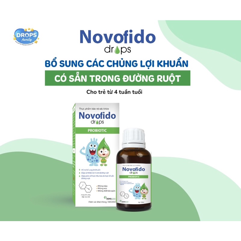 Men Vi Sinh Nhỏ Giọt Novofido - Bổ Sung 6 Tỷ Lợi Khuẩn, Giảm Rồi Loạn Tiêu Hoá, Giảm Khóc Dạ Đề, Đầy Hơi - Lọ 15ml