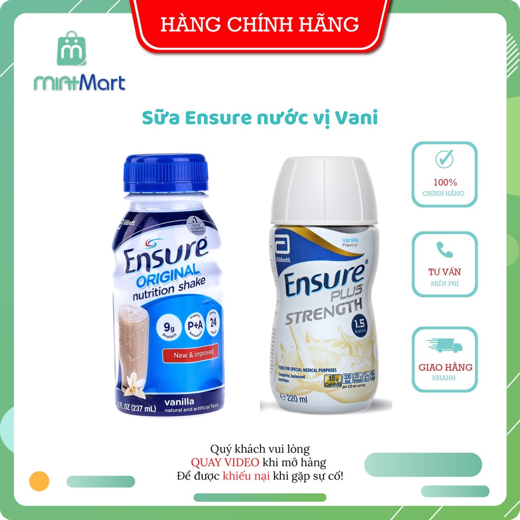 Sữa Ensure nước Original vị Vani 237ml Sữa Ensure nước Plus Strength 200ml vị Vani