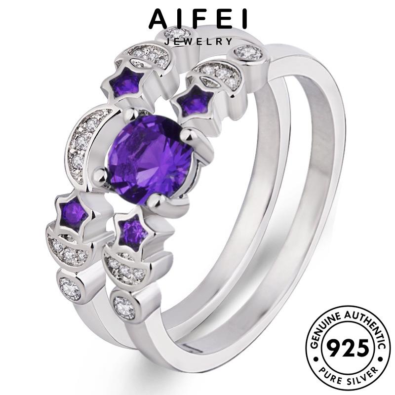 AIFEI JEWELRY quốc cặp thật nhẫn kiện trang sức ngọc thời đôi hàn bích bạc mặt 925 phụ bản nguyên trăng sáng tạo R757