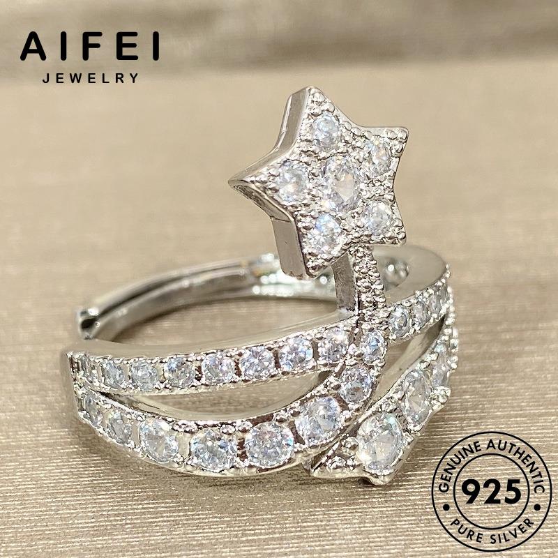 AIFEI JEWELRY cương quốc nữ thật giản bạc nguyên bản phụ trang 925 moissanite thời kim đơn hàn nhẫn năm cánh sức sao ngôi kiện R936