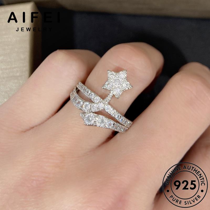 AIFEI JEWELRY cương quốc nữ thật giản bạc nguyên bản phụ trang 925 moissanite thời kim đơn hàn nhẫn năm cánh sức sao ngôi kiện R936