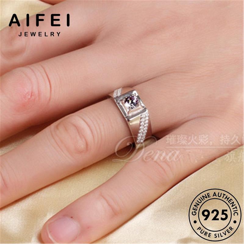AIFEI JEWELRY thời hàn nhẫn moissanite trang phụ thật 925 nam sức bản quốc kim giản kiện đơn cương nguyên bạc R1556