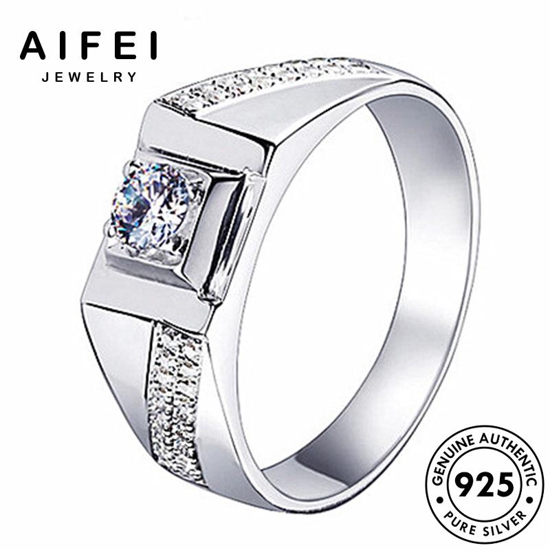 AIFEI JEWELRY thời hàn nhẫn moissanite trang phụ thật 925 nam sức bản quốc kim giản kiện đơn cương nguyên bạc R1556