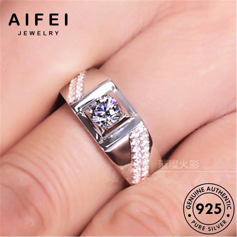 AIFEI JEWELRY thời hàn nhẫn moissanite trang phụ thật 925 nam sức bản quốc kim giản kiện đơn cương nguyên bạc R1556