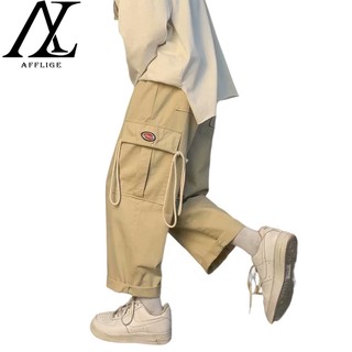 ♞AFF LIGA♞ Quần Dài Túi Hộp Ống Rộng Màu Kaki Phong Cách Hàn Quốc Cho Nam
