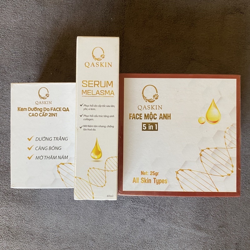 COMBO bộ 3 ( kem ngày + kem đêm + serum ) dưỡng trắng da , ức chế mờ thâm nám QASKIN