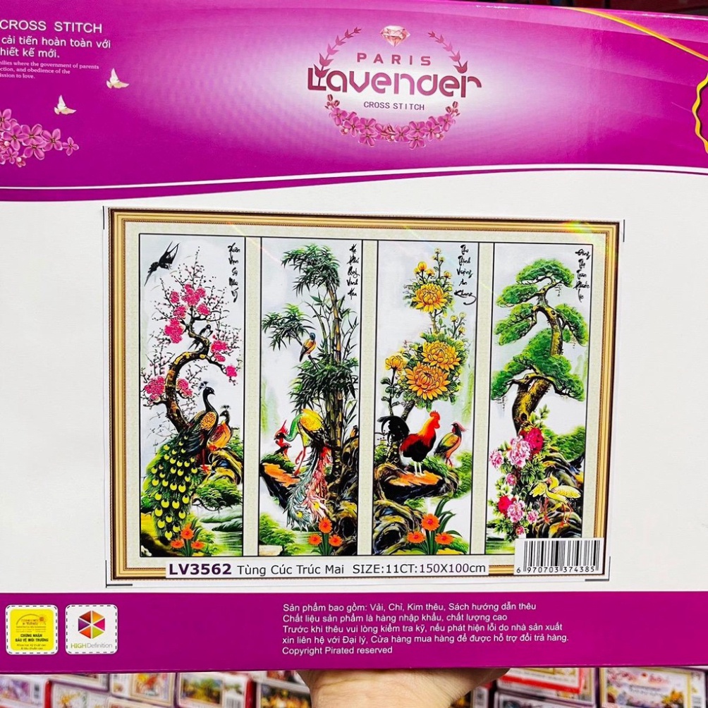 Tranh Thêu Tứ Quý Mẫu Mới Lv3563,Lv3562(150x100) Chưa Thêu Chưa Khung Kính
