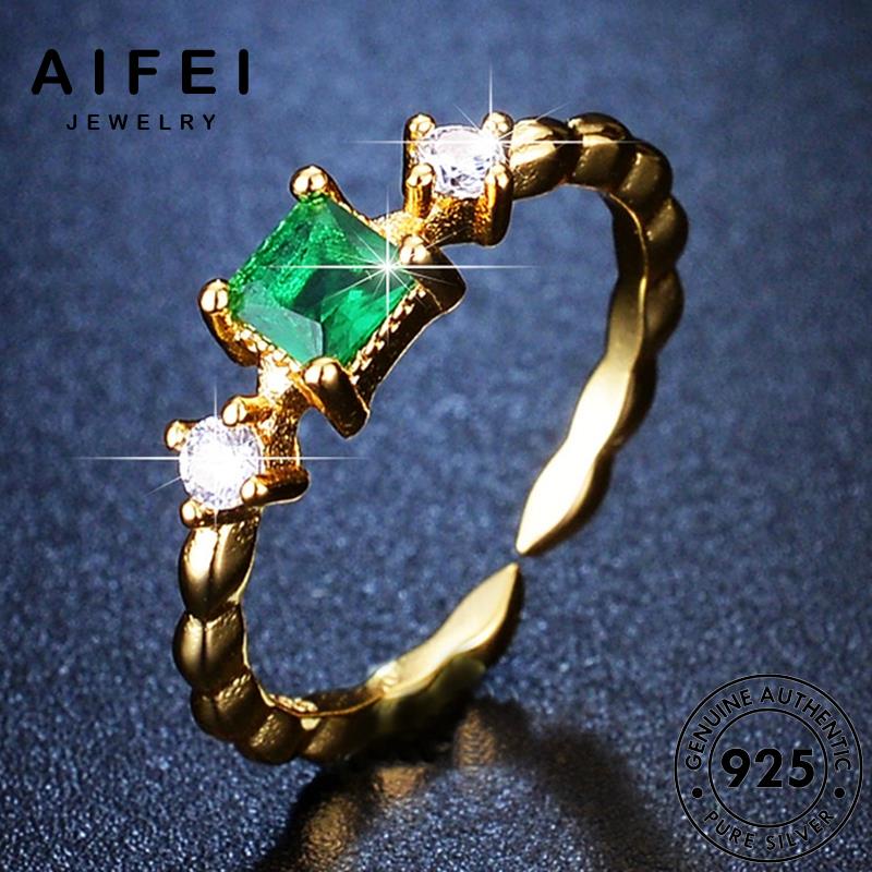 AIFEI JEWELRY bản hàn trang thật thời nữ vàng sức kiện lục điển phụ nguyên hình ngọc vuông cổ quốc bảo nhẫn bạc 925 R50