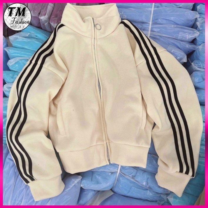 Áo Hoodie Zip Nỉ Ngoại Không Nón 3 Line - Áo Khoác Nỉ dây kéo Unisex 3 Sọc Tay  TM