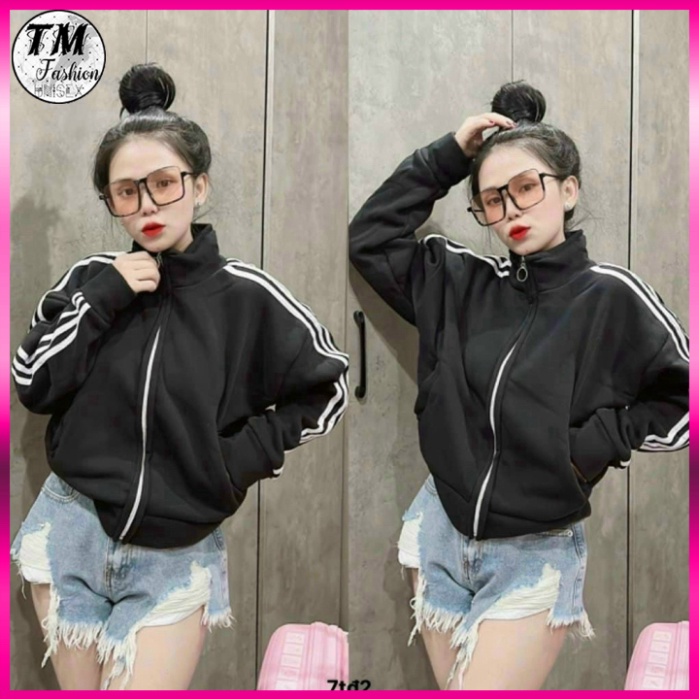 Áo Hoodie Zip Nỉ Ngoại Không Nón 3 Line - Áo Khoác Nỉ dây kéo Unisex 3 Sọc Tay  TM