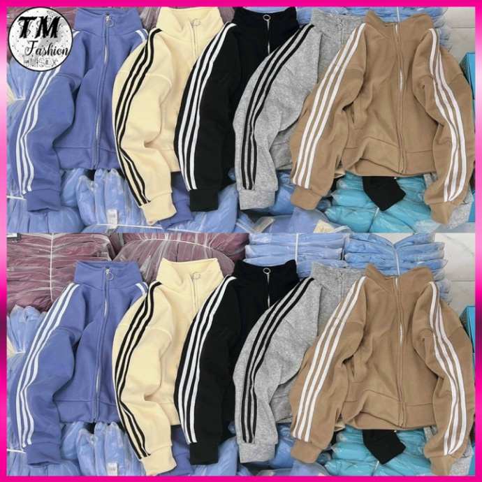 Áo Hoodie Zip Nỉ Ngoại Không Nón 3 Line - Áo Khoác Nỉ dây kéo Unisex 3 Sọc Tay  TM