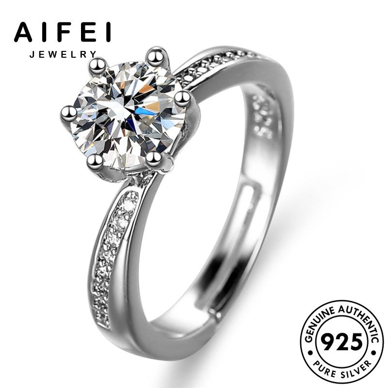 AIFEI JEWELRY trang hàn cách thời nhẫn kim moissanite móng cương sáu bản nữ sức thật bạc quốc nguyên 925 kiện phụ tính R164