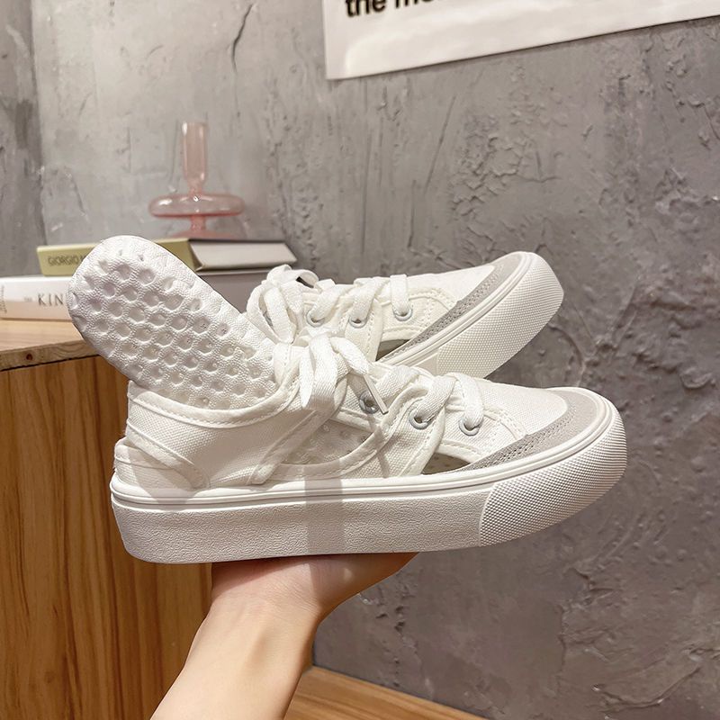 Giày Sandal Thể Thao Bằng Vải Canvas Thiết Kế Rỗng Nhẹ Thoáng Khí Phong Cách Hong Kong Thời Trang Mùa Hè Cho Nữ