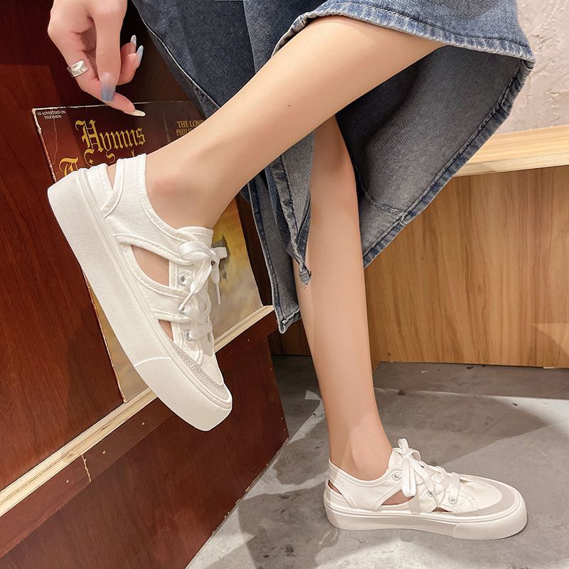 Giày Sandal Thể Thao Bằng Vải Canvas Thiết Kế Rỗng Nhẹ Thoáng Khí Phong Cách Hong Kong Thời Trang Mùa Hè Cho Nữ