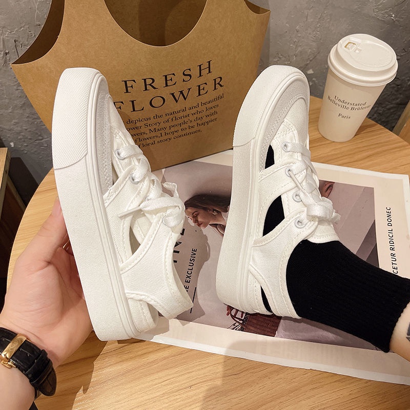 Giày Sandal Thể Thao Bằng Vải Canvas Thiết Kế Rỗng Nhẹ Thoáng Khí Phong Cách Hong Kong Thời Trang Mùa Hè Cho Nữ