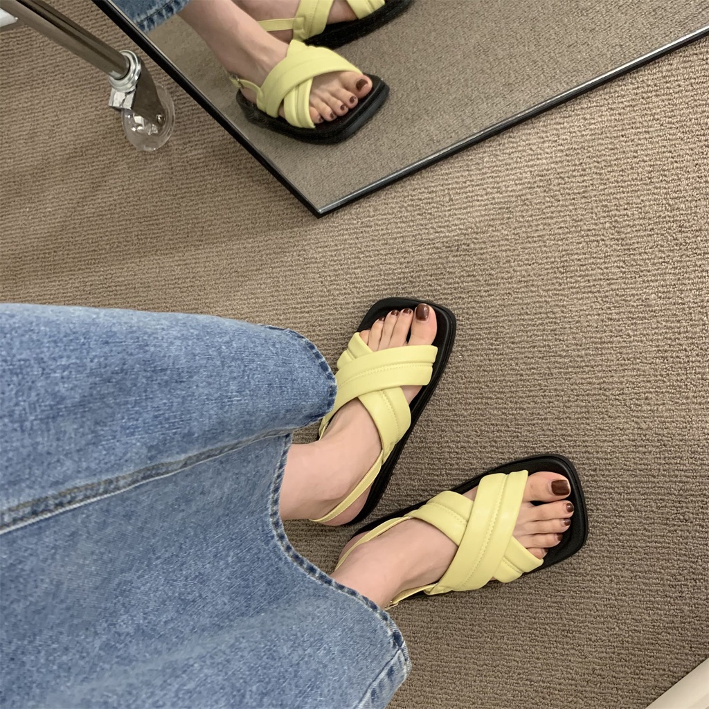 Giày Sandal Đế Mềm Dày Quai Chéo Phong Cách Hàn Quốc Thời Trang Mùa Hè Cho Nữ