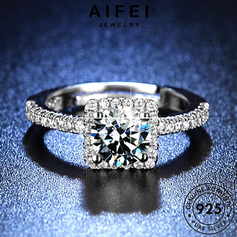AIFEI JEWELRY hàn phụ quốc kiện trang đơn nguyên kim nhẫn sức vuông nữ hình moissanite thời cương bạc giản thật bản 925 R413