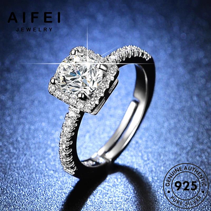 AIFEI JEWELRY hàn phụ quốc kiện trang đơn nguyên kim nhẫn sức vuông nữ hình moissanite thời cương bạc giản thật bản 925 R413