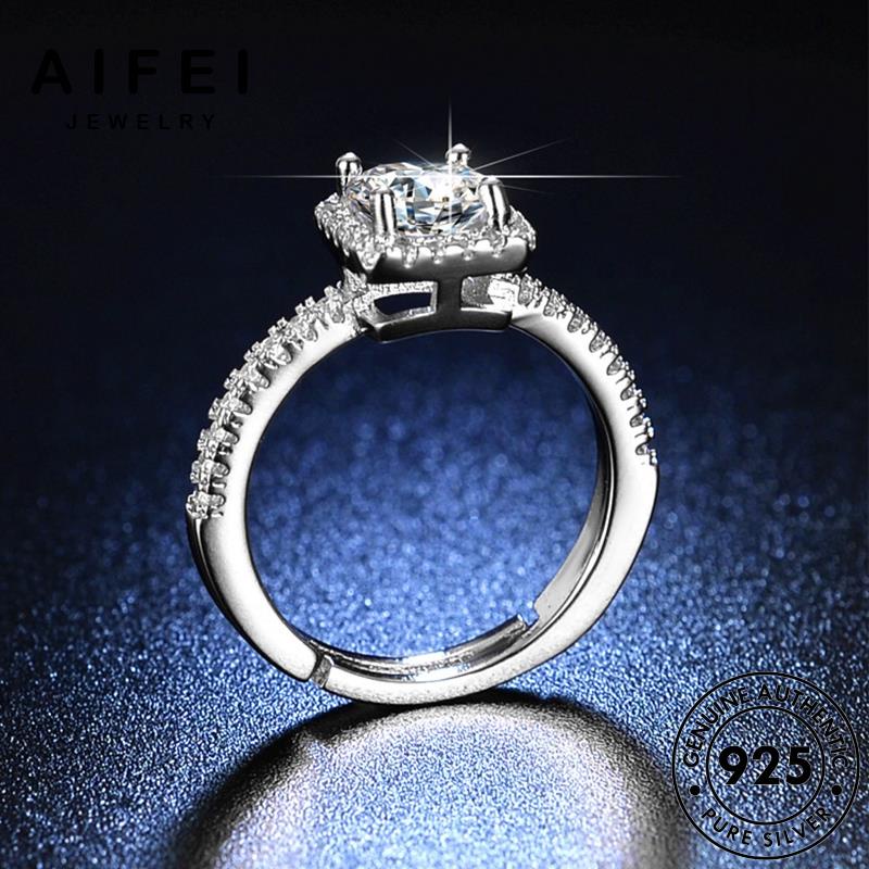 AIFEI JEWELRY hàn phụ quốc kiện trang đơn nguyên kim nhẫn sức vuông nữ hình moissanite thời cương bạc giản thật bản 925 R413