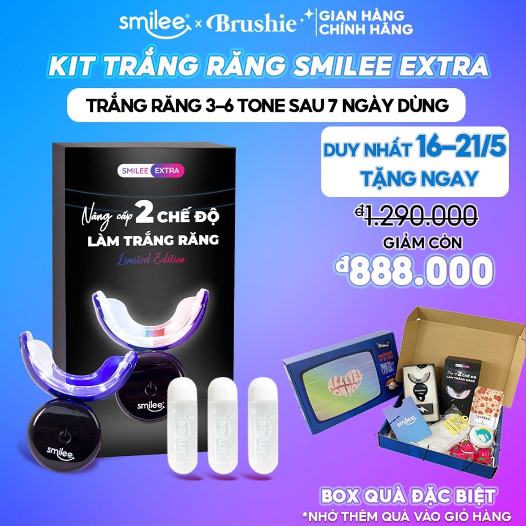Bộ kit trắng răng tại nhà Smilee Extra, trắng răng từ 3-6 tone sau một liệu trình, ngăn ngừa sâu răng viêm nướu