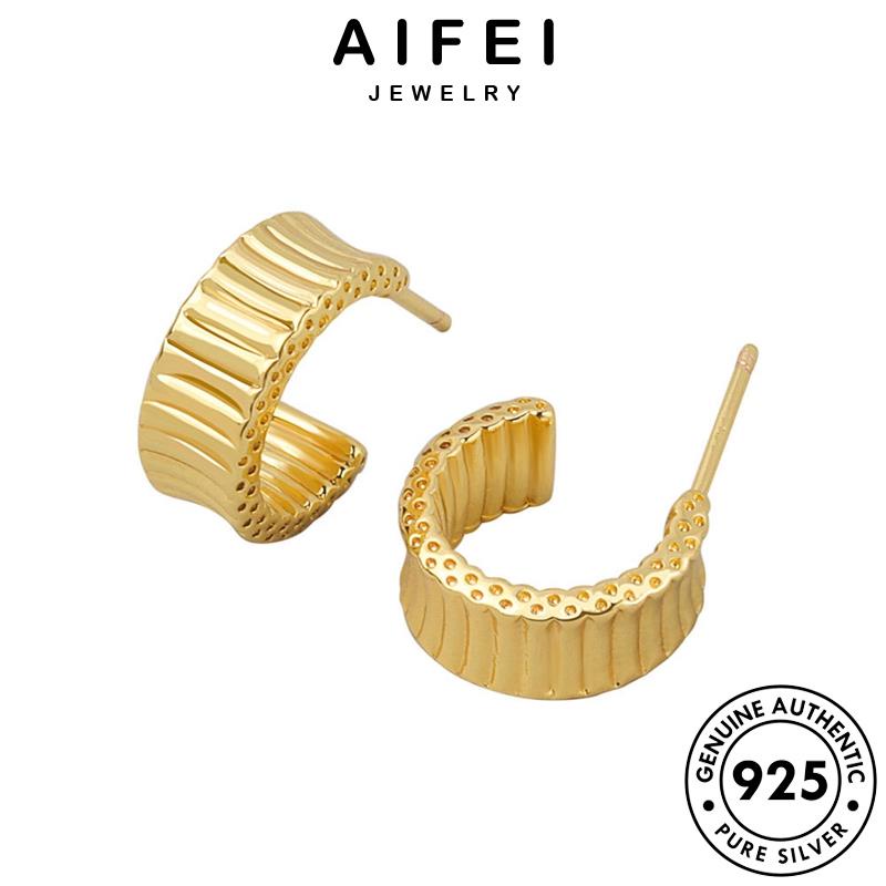 AIFEI JEWELRY tua khuyên Thời thời 925 sức trang nữ quốc vành nguyên bạc xỏ bản vàng thật bông sóng tai tròn kiện gợn phụ hàn E128