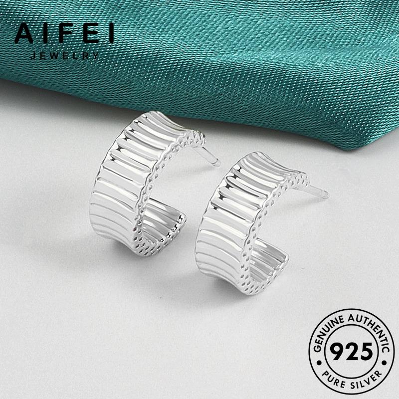 AIFEI JEWELRY tua khuyên Thời thời 925 sức trang nữ quốc vành nguyên bạc xỏ bản vàng thật bông sóng tai tròn kiện gợn phụ hàn E128