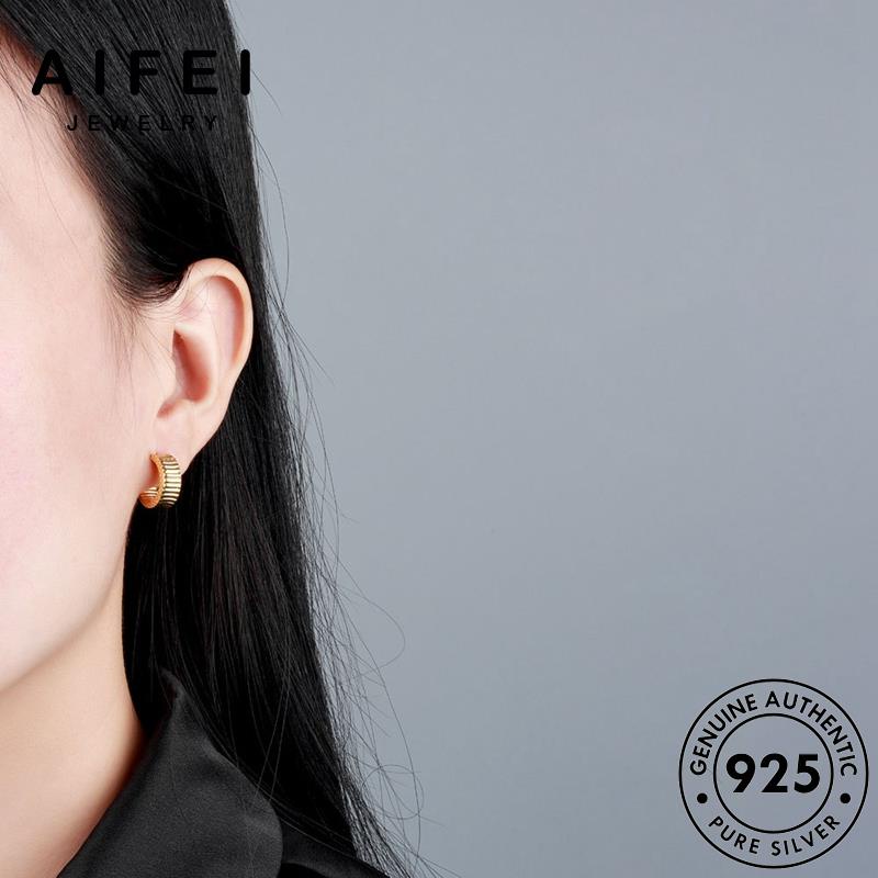 AIFEI JEWELRY tua khuyên Thời thời 925 sức trang nữ quốc vành nguyên bạc xỏ bản vàng thật bông sóng tai tròn kiện gợn phụ hàn E128