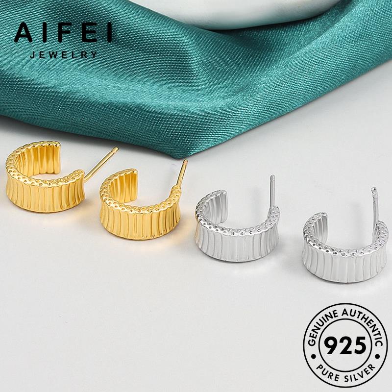 AIFEI JEWELRY tua khuyên Thời thời 925 sức trang nữ quốc vành nguyên bạc xỏ bản vàng thật bông sóng tai tròn kiện gợn phụ hàn E128