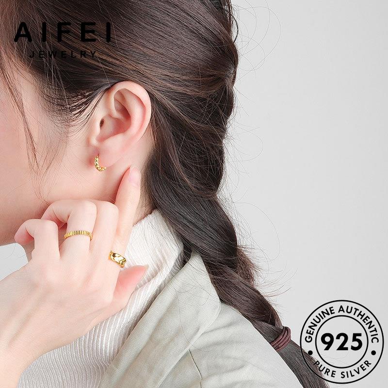 AIFEI JEWELRY vàng thật bản tai phụ tua lá xỏ bông vàng vành kiện lá nữ thời thiếc và hàn trang 925 tròn bạc nguyên Thời quốc sức khuyên E134
