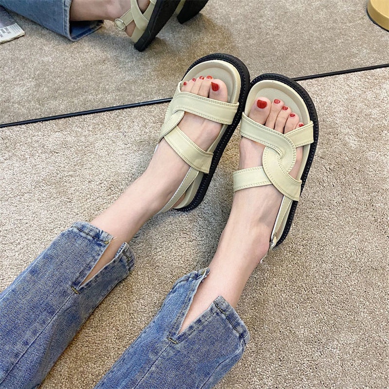 Giày Sandal Đế Mềm Dày Hở Ngón Thoải Mái Thời Trang Mùa Hè Cho Nữ