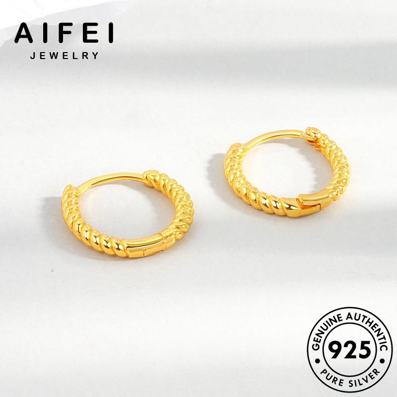 AIFEI JEWELRY khuyên vàng bạc nữ kiện phụ trang sức tai thật hàn nguyên tròn bản thời vành xoắn tua xỏ Thời 925 bông quốc E203