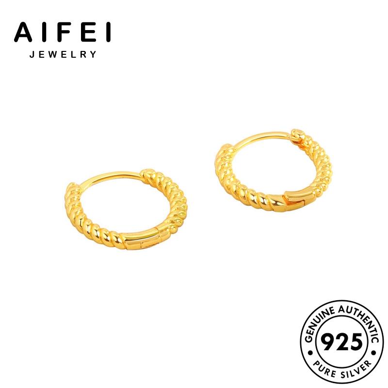 AIFEI JEWELRY khuyên vàng bạc nữ kiện phụ trang sức tai thật hàn nguyên tròn bản thời vành xoắn tua xỏ Thời 925 bông quốc E203