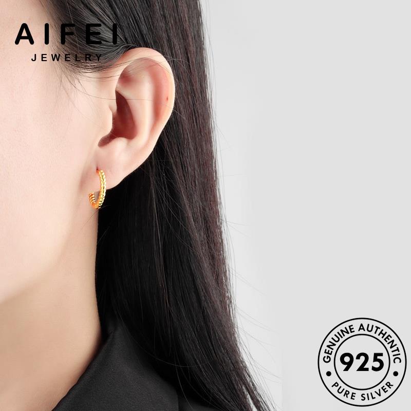 AIFEI JEWELRY khuyên vàng bạc nữ kiện phụ trang sức tai thật hàn nguyên tròn bản thời vành xoắn tua xỏ Thời 925 bông quốc E203