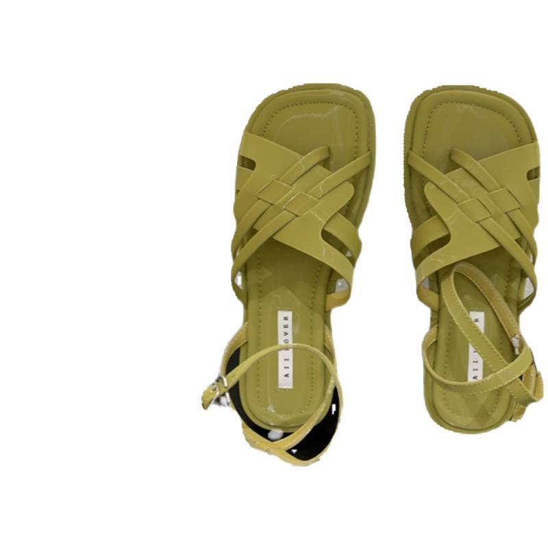 Giày Sandal Đế Bằng Thiết Kế Dây Đan Chéo Phong Cách Roman